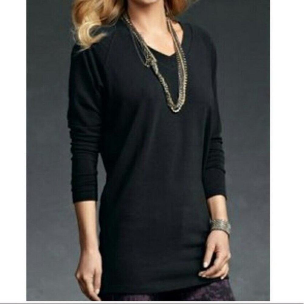 CAbi Black V-Neck Long Sleeve Tunic Light Weight Sweater Size XS